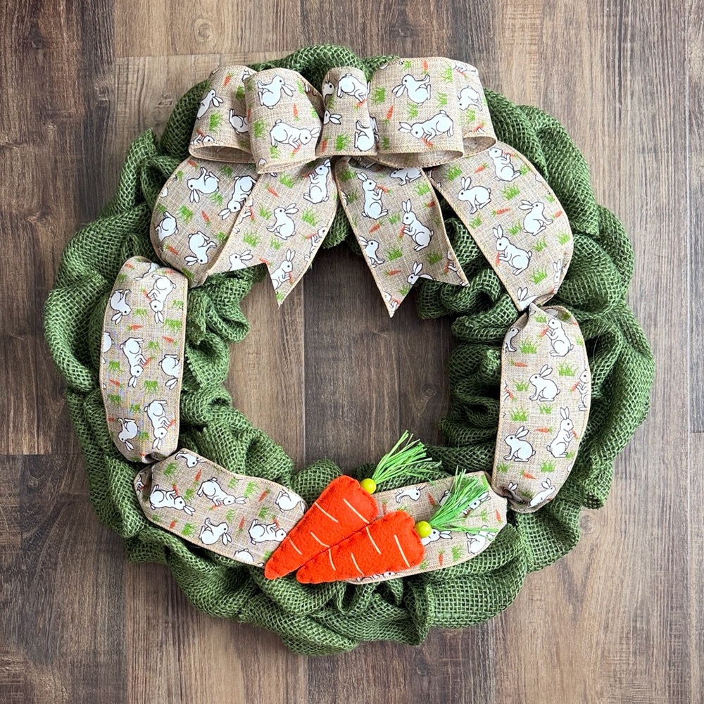 Handmade 18” Burlap Easter Bunny Themed Wreath New! - Picture 5 of 5